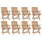 vidaXL Chaises pliables de jardin avec coussins lot de 8 Teck solide