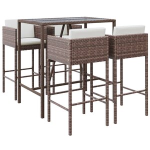 vidaXL Ensemble de bar de jardin avec coussins 5 Pièces marron poly rotin
