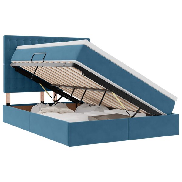 vidaXL Lit de rangement LED avec matelas Bleu foncé 140 x 200 cm