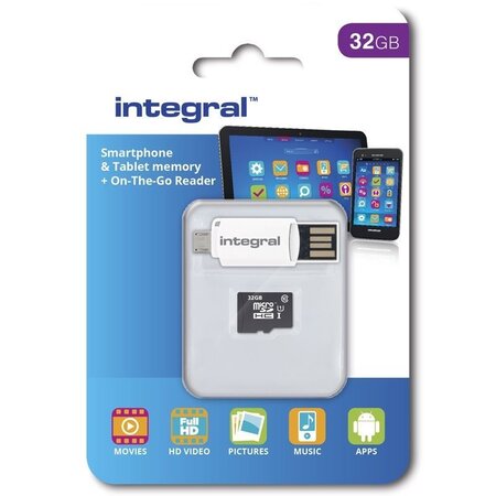 Carte mémoire Micro SD Integral UltimaPro A1 Spécial Tablettes/Smartphones 32 Go + lecteur OTG