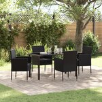vidaXL Ensemble de salle à manger de jardin 5 pièces avec coussins noirs en poly rattan