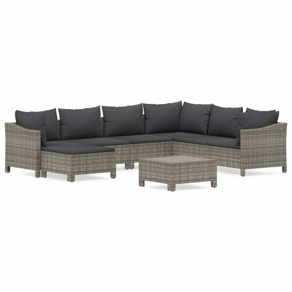 vidaXL Salon de jardin 8 Pièces avec coussins Gris Résine tressée