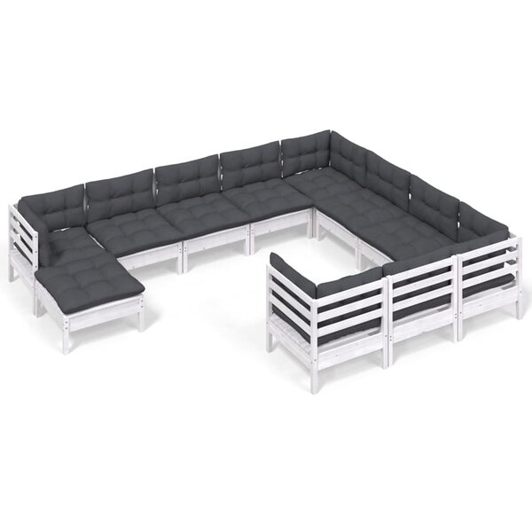vidaXL Salon de jardin 11 Pièces avec coussins blanc bois de pin