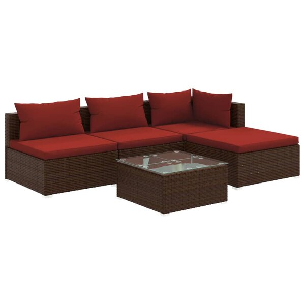 vidaXL Salon de jardin 5 Pièces avec coussins Résine tressée Marron