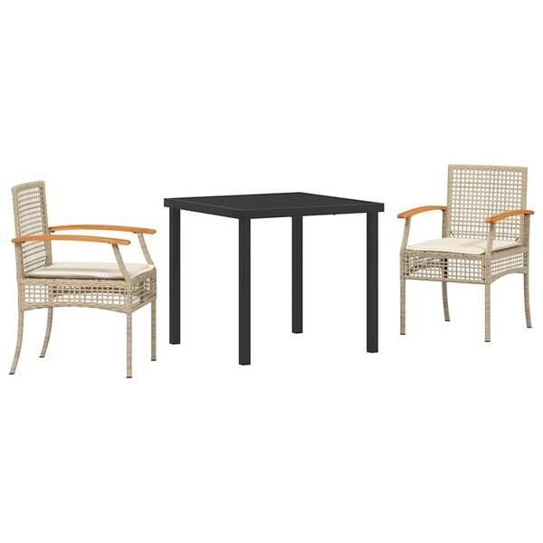 vidaXL Ensemble de salle à manger pour jardin 3 Pièces Beige polyrotin