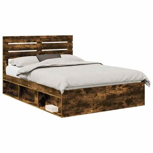 vidaXL Cadre de lit Chêne fumé 150 x 200 cm Pin massif