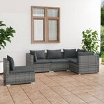 vidaXL Salon de jardin 5 Pièces avec coussins Résine tressée Gris