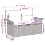 Canapé de jardin 2 places vidaXL avec rangement et coussins en poly rotin noir