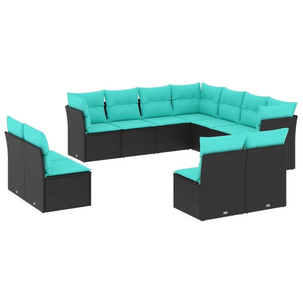 vidaXL Salon de jardin 11 Pièces avec coussins noir résine tressée