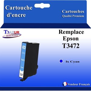 T3AZUR- Cartouche Compatible pour Epson T3472 T3462 T34XL 34XL Cyan