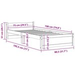 vidaXL Cadre de lit sans matelas gris bois massif 75x190 cm