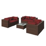 vidaXL Salon de jardin 7 Pièces avec coussins Résine tressée Marron