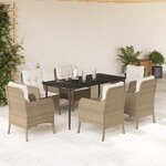 vidaXL Ensemble à manger de jardin et coussins 7 Pièces beige poly rotin