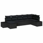 vidaXL Ensemble de canapé de jardin avec coussin 7 Pièces Noir Poly rotin