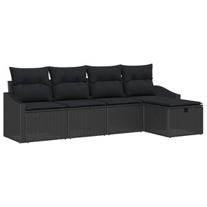 vidaXL Ensemble de Canapés avec coussin 5 Pièces Noir polyrotin