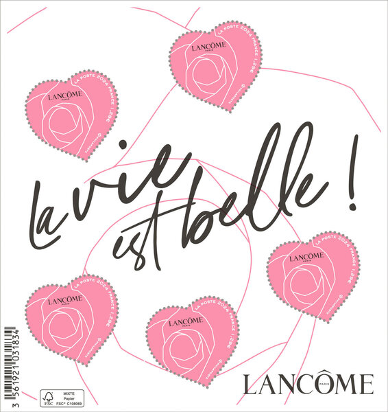 Bloc 5 timbres Coeur - Lancôme - Lettre Verte