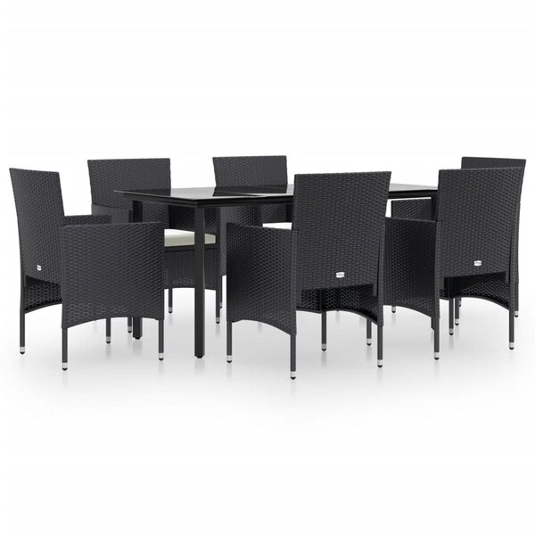 vidaXL Ensemble à manger de jardin avec coussins 7 Pièces Noir