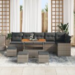 Ensemble de canapé de jardin de 10 pièces avec coussins Gris Résine Tressée Acacia