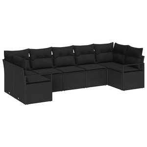 vidaXL Ensemble de canapé de jardin 7 Pièces Noir Poly rotin