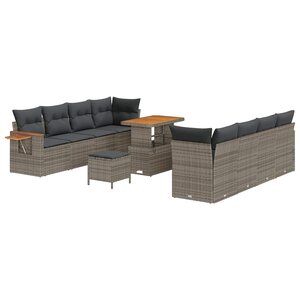 vidaXL Ensemble de canapé de jardin 11 Pièces Gris polyrotin