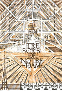Bloc 1 timbre - Trésors de Notre Dame - La Charpente - 2024 - Lettre internationale