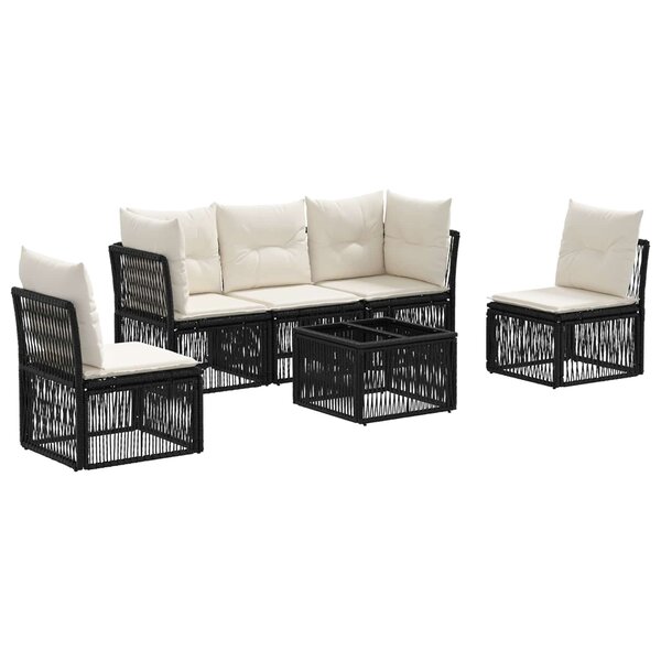 vidaXL Ensemble de canapé de jardin 6 pc Noir polyrotin