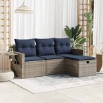 vidaXL Salon de jardin 4 Pièces avec coussins gris résine tressée