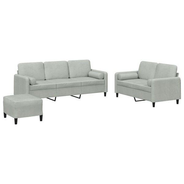 vidaXL Ensemble de canapés 3 Pièces avec coussins gris clair velours