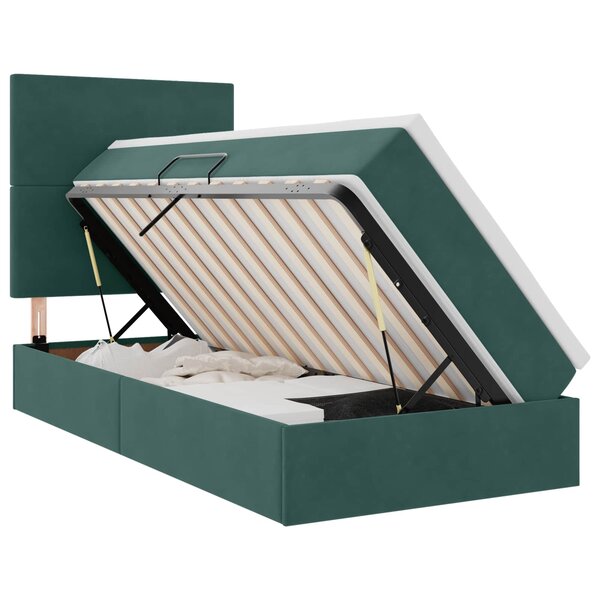 vidaXL Lit de rangement LED avec matelas Vert foncé 90 x 190 cm