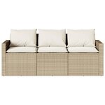 vidaXL Canapé de jardin avec coussins 3 places beige résine tressée