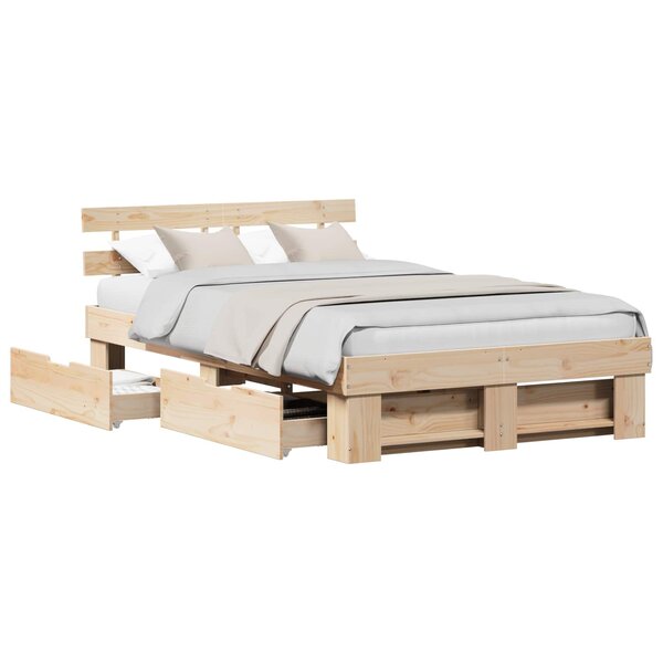 vidaXL Cadre de lit avec tête de lit Marron 135 x 190 cm Pin massif