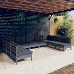 vidaXL Salon de jardin 9 Pièces avec coussins Gris Bois de pin solide