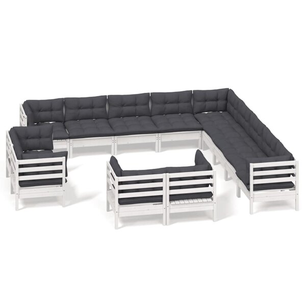 vidaXL Salon de jardin 13 Pièces avec coussins blanc bois de pin solide