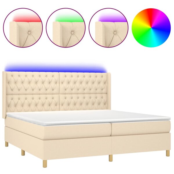 vidaXL Sommier à lattes de lit matelas et LED Crème 200x200 cm Tissu