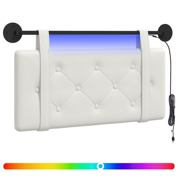 vidaXL Tête de lit suspendue Avec lumière LED Blanc Simili cuir