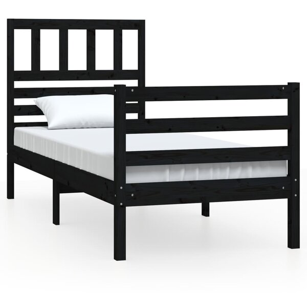 vidaXL Cadre de lit Noir 75x190 cm Petit simple Bois massif