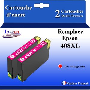 T3AZUR - 2x Cartouches compatibles avec Epson WorkForce Pro WF-C4810DTWF  408  408L  408XL - Magenta