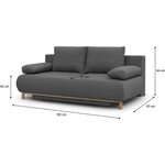 Banquette convertible 3 places MIKA - Tissu gris - Coffre de rangement - 192 x 84 x 93 cm