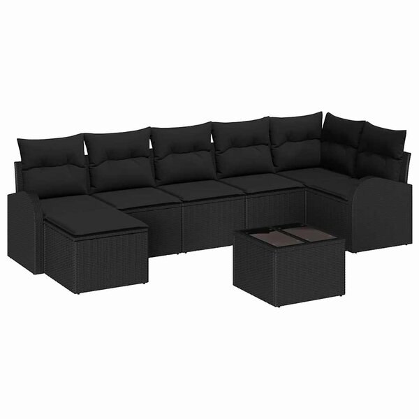 vidaXL Ensemble de canapé de jardin avec coussin 8 Pièces Noir Poly rotin