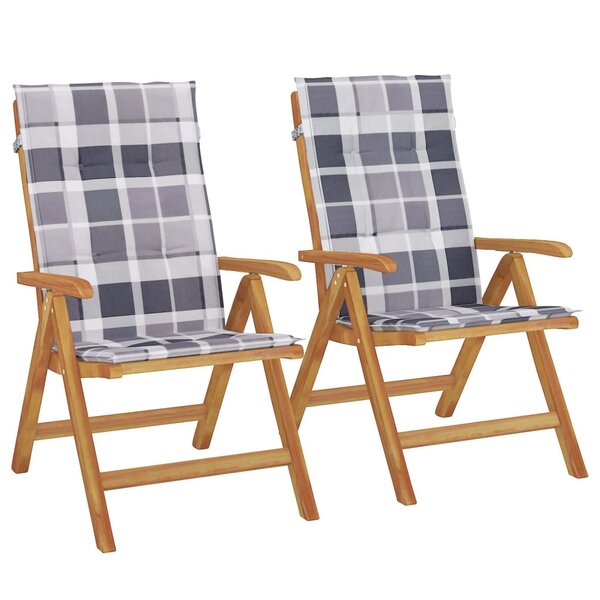 vidaXL Chaises de jardin inclinables 2Pièces et coussins bois massif teck