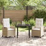 vidaXL Ensemble de salle à manger de jardin 3 pièces avec coussins - Rattan poly beige