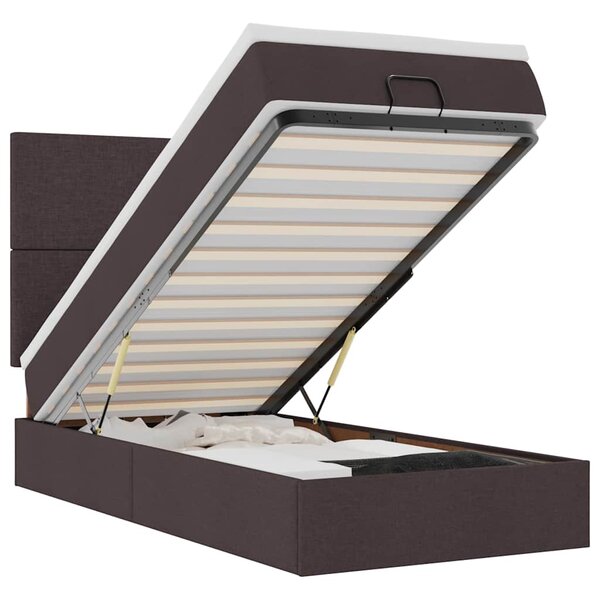 vidaXL Lit ottoman avec matelas et LED marron foncé 90x200 cm tissu