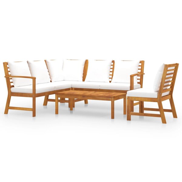 Salon de jardin meuble d'extérieur ensemble de mobilier 5 pièces avec coussin crème bois d'acacia solide 02_0016294
