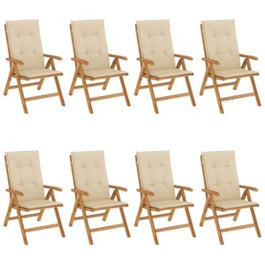 vidaXL Chaises de jardin inclinables et coussins lot de 8 teck solide