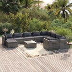 vidaXL Salon de jardin 11 Pièces avec coussins Résine tressée Gris