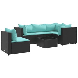 vidaXL Salon de jardin 6 Pièces avec coussins Noir Résine tressée