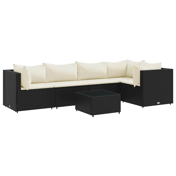 vidaXL Salon de jardin 6 Pièces avec coussins Noir Résine tressée