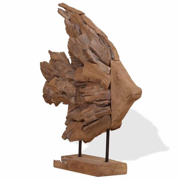 vidaXL Sculpture de poisson teck 40x12x57 cm