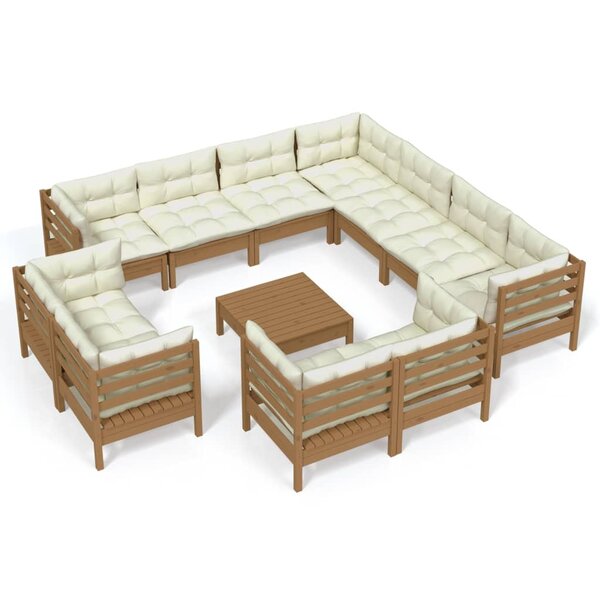 vidaXL Salon de jardin 12 Pièces avec coussins Marron miel Bois de pin