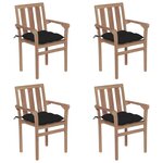 vidaXL Chaises de jardin empilables avec coussins 4 Pièces Teck solide